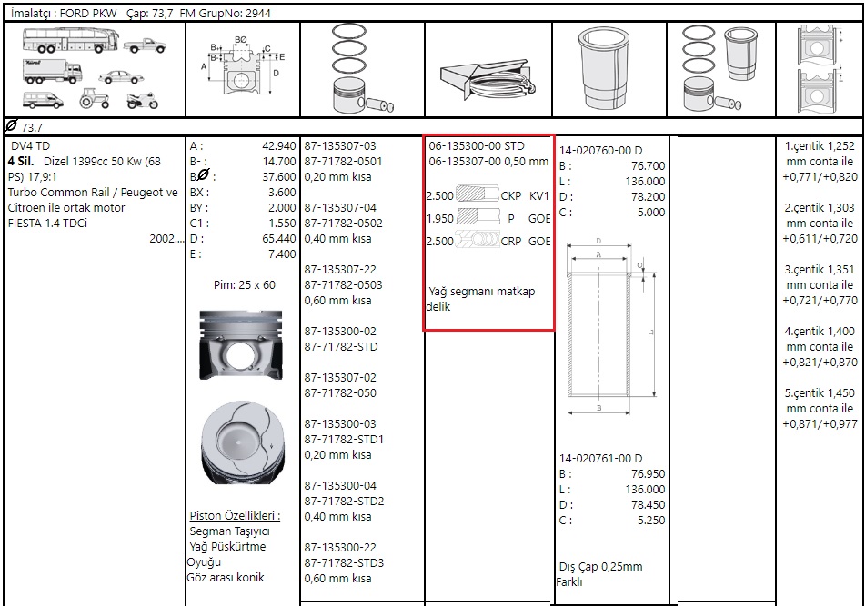 SEGMAN STD 73.70 FIESTA 1.4 TDCI 03>