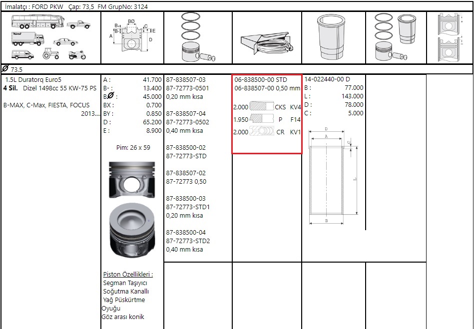 SEGMAN 050 (73,70mm) FIESTA EURO5 DV4C