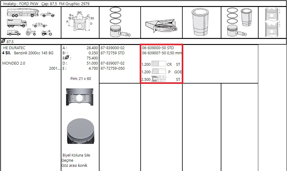 SEGMAN 050 86.00(O.C) V.184 2.0V.347 2.2 BOXER 2.2