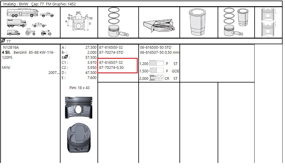 PISTON+SEGMAN 79.00mm 206 207 307 C3 C3 1.6I 16V