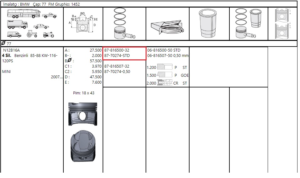 PISTON+SEGMAN 79.00mm 206 207 307 C3 C3 1.6I 16V