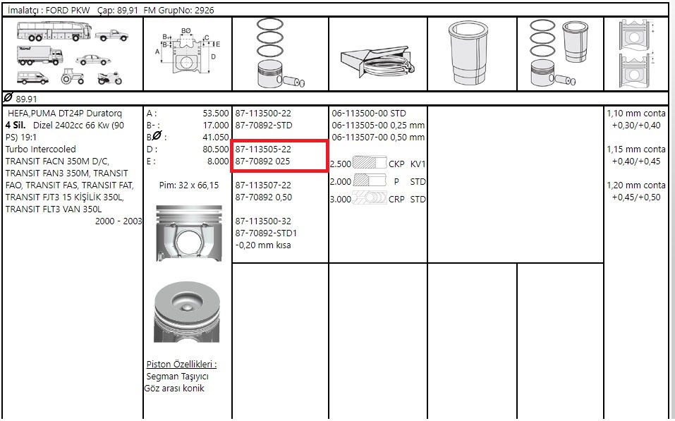 PISTON SEGMAN 89.90  TRANSIT V.1842.4-D 90PS 01>0