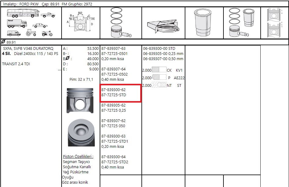 PISTON SEGMAN (89.90) TRN V.347 2.4D 115/120/143PS