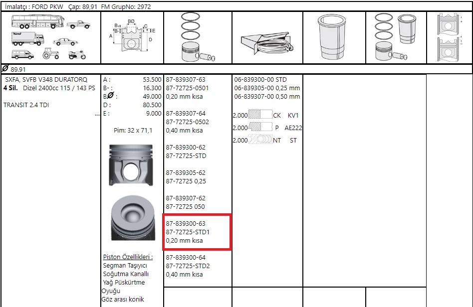 PISTON SEGMAN (89.90) TRN V.347 2.4D 115/120/143PS