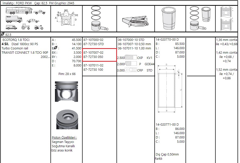 SEGMAN 050 86.00(O.C) V.184 2.0V.347 2.2 BOXER 2.2