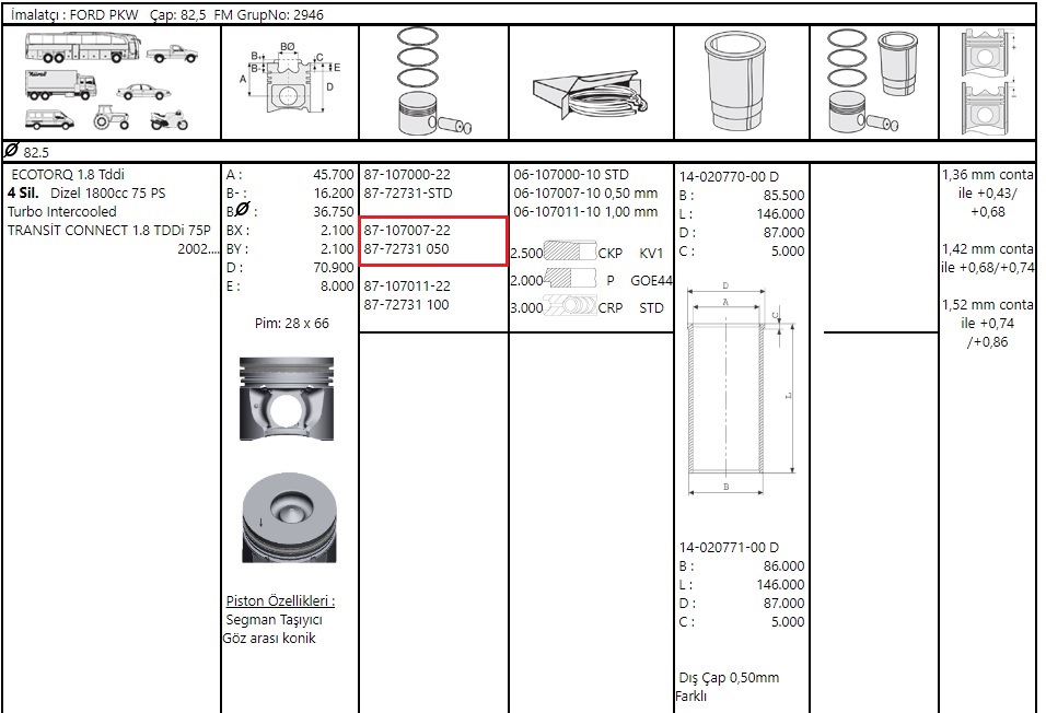 SEGMAN 050 86.00(O.C) V.184 2.0V.347 2.2 BOXER 2.2