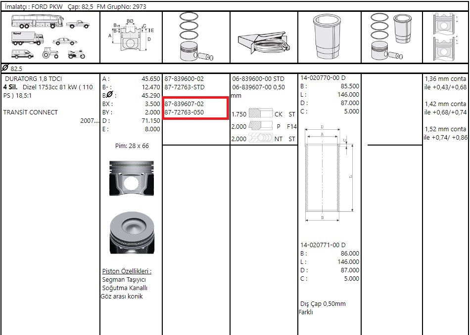 SEGMAN 050 86.00(O.C) V.184 2.0V.347 2.2 BOXER 2.2