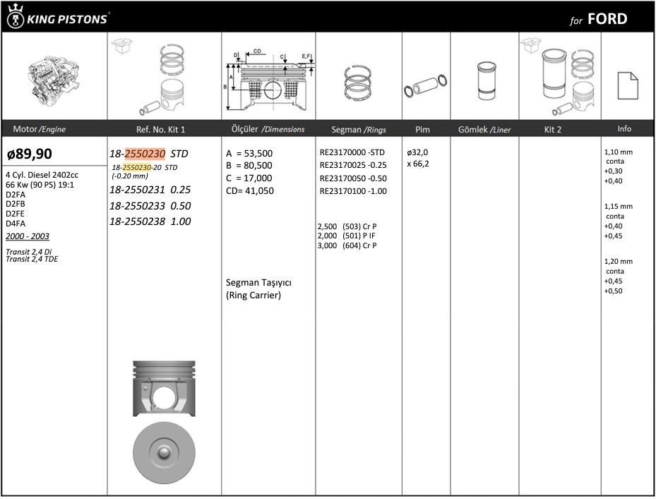 PISTON SEGMAN STD 89.90 TRANSIT V.184 2.4D 90PS 01