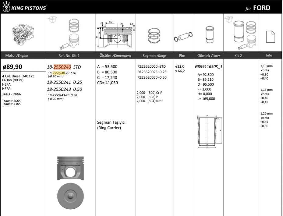 PISTON SEGMAN 89.90 TRANSIT V.184 V.347 2.4D 05>