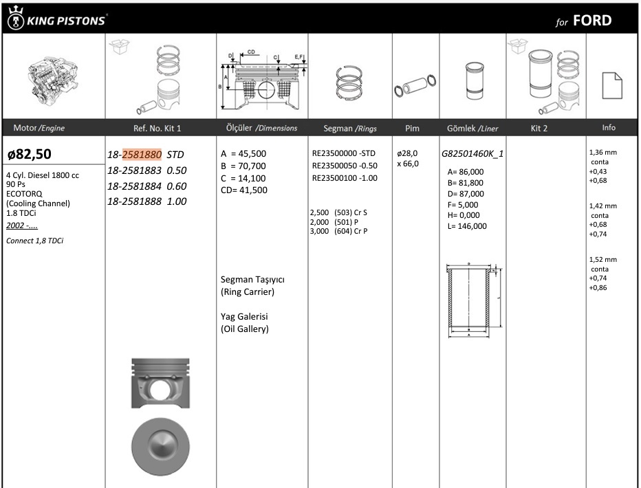 SEGMAN 050 86.00(O.C) V.184 2.0V.347 2.2 BOXER 2.2